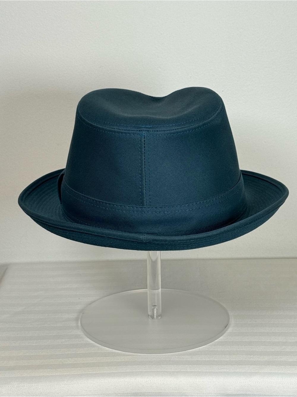 HERMES ‘Edouard’ Cotton Canvas Fedora Hat Made In France Deep Peacock Blue 58cm - Picture 4 of 15